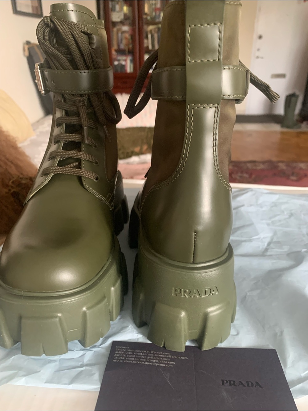 PRADA Monolith Women’s Olive Green Platform Combat Boots 36 $2000
